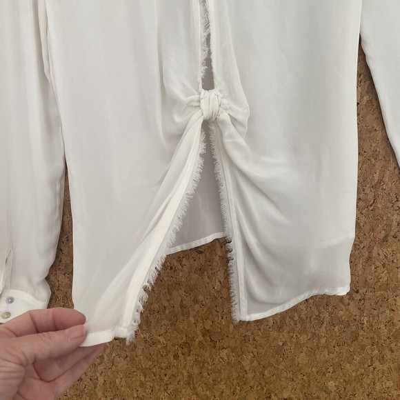 Greylin Anthropologie Womens Sheer Long Sleeve Tie Back Blouse Ivory Size Small - Picture 4 of 6